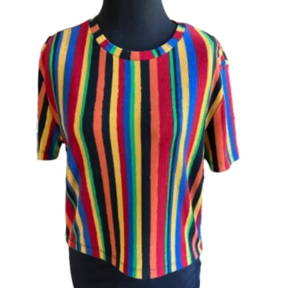 Zara Tops - Zara Trafaluc Striped Boxy Ribbed Knit Short-Sleeve T-Shirt, Size Large